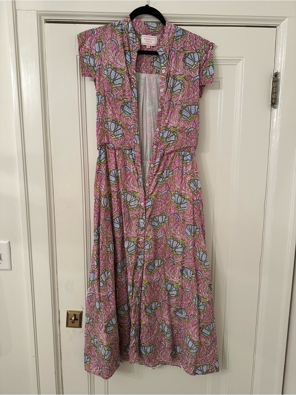 Hand Block Printed Floral Button-Front Pink Dress